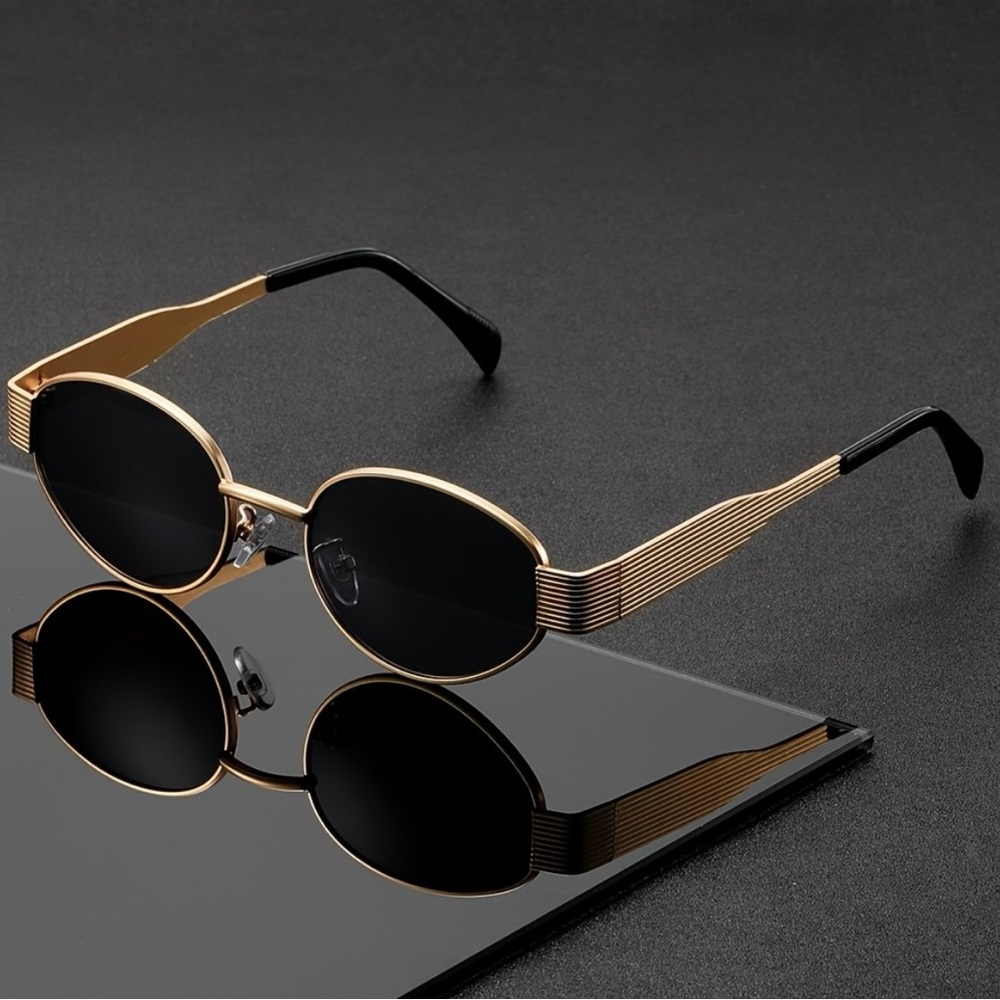 Gold and Black Oval Sunglasses